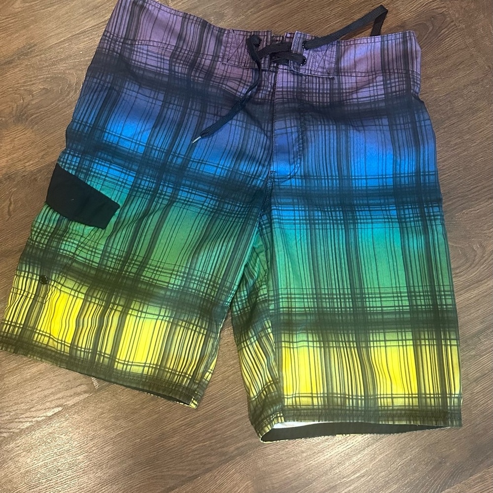 Mossimo Supply Co. Blue and Yellow Plaid Men's  Board Shorts 34